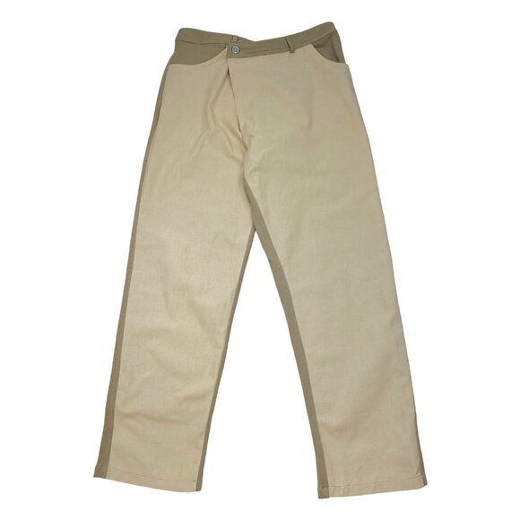 Zara Women's Contrasting Trim Crossover Waist Beige Khaki Pants Size M - Picture 4 of 6